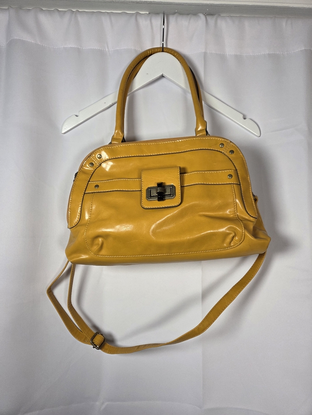 Mustard Yellow Faux Leather Satchel Crossbody Handbag Shoulder Bag Purse